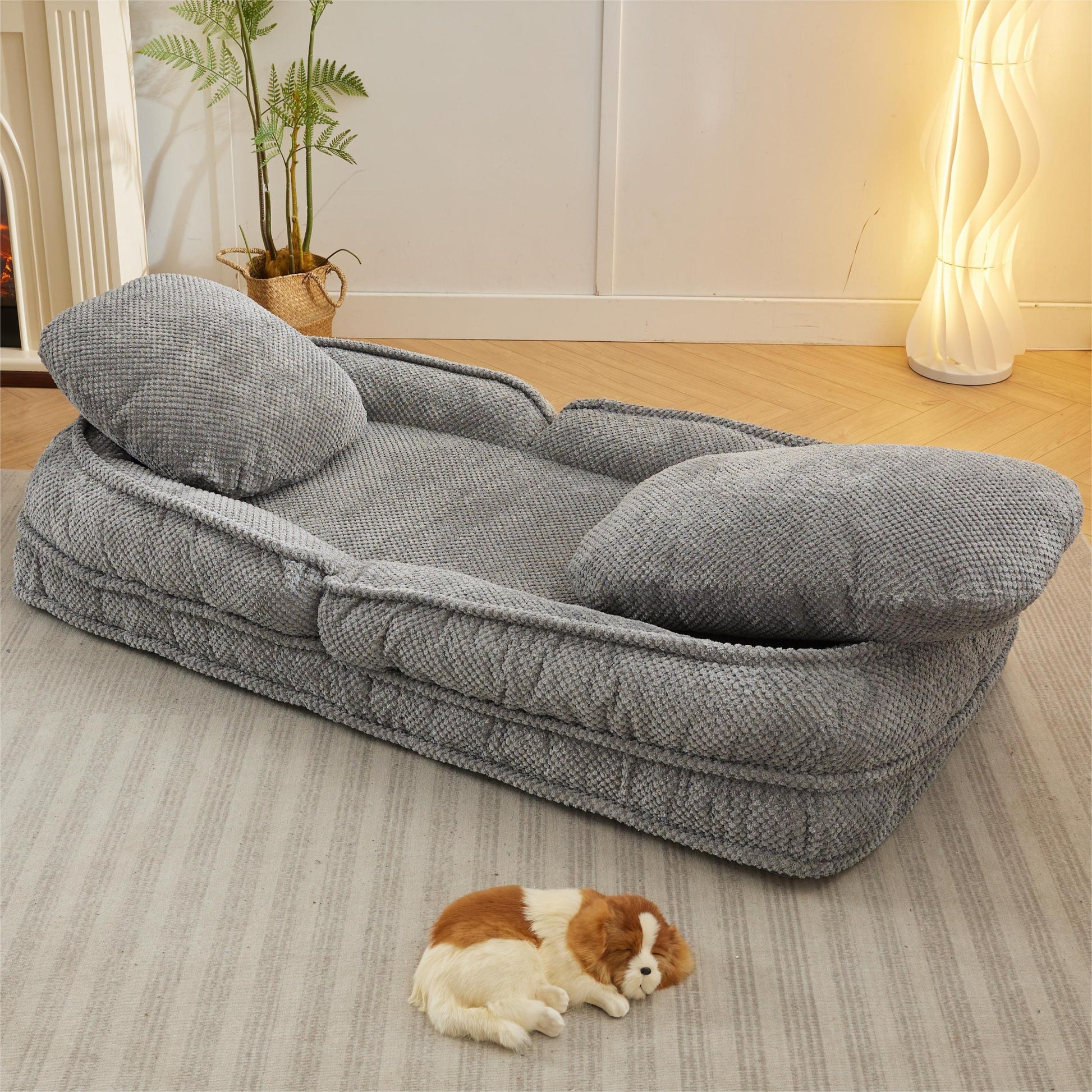 Human Dog Bed ,Lazy Sofa Couch ,5 Adjustable Position,Sit,Sleep,Fold,Suit To Put In Bedroom, Living Room ,Space Saving Design,Gray Gray Polyester Metal Primary Living Space Medium Soft Cushion Back Modern Foam Polyester