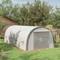 Outsunny 19.5' X 10' X 6.5' Walk In Tunnel Greenhouse With Upgraded Structure, Zippered Roll Up Mesh Door, 8 Mesh Windows, Warm Tent Gardening Green House With 15 Plant Labels And Gs, White White Steel