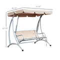 Outsunny 3 Seat Outdoor Porch Swing Chair, Patio Swing Glider With Adjustable Canopy,Seat, And Steel Frame For Garden, Poolside, Backyard, Beige Beige Steel