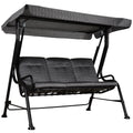 Outsunny 3 Seat Patio Swing Chair, Outdoor Swing Glider With Adjustable Canopy, Removable Thicken Cushion, And Weather Resistant Steel Frame, For Garden, Poolside, Backyard, Black Black Steel