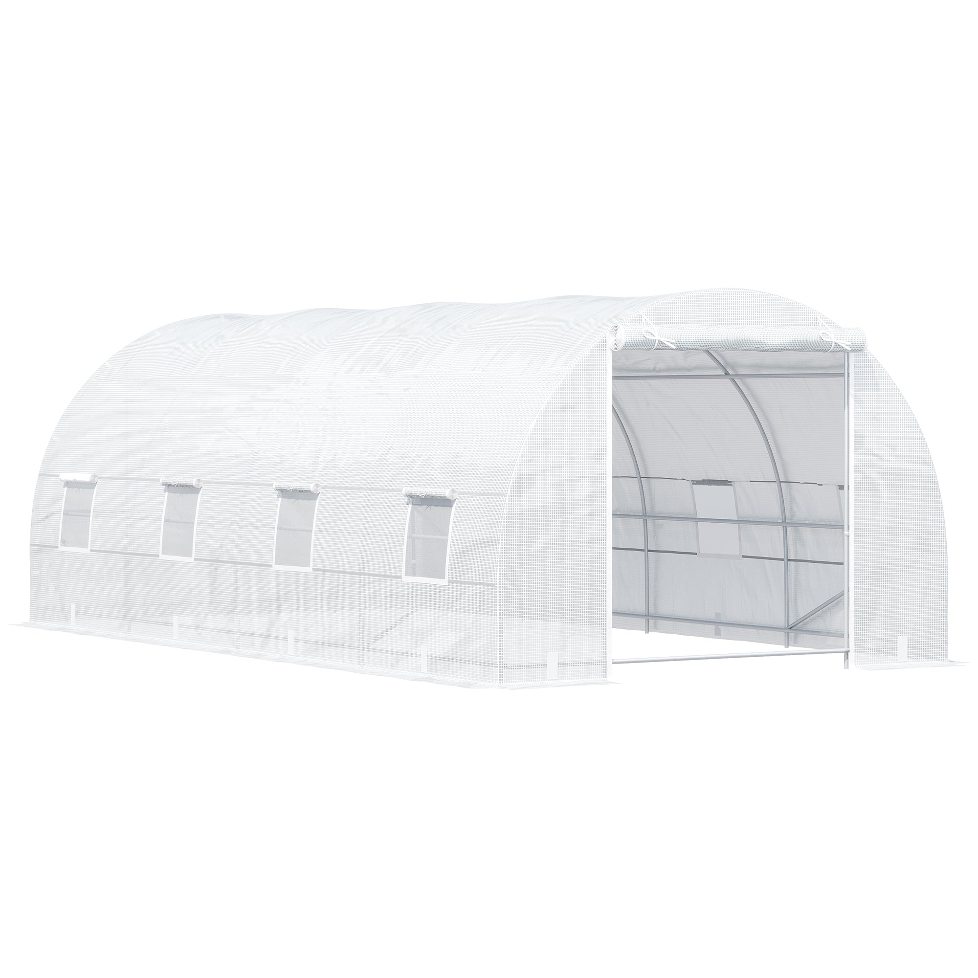 Outsunny 20' X 10' X 7' Walk In Tunnel Greenhouse, Garden Warm House, Large Hot House Kit With 8 Roll Up Windows & Roll Up Door, Steel Frame, White White Steel