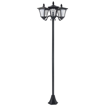 Outsunny 72" Solar Lamp Post, Triple Head Street Light, All Weather Waterproof Stainless Steel, Vintage Style For Garden, Lawn, Pathway, Driveway, Black Black Steel