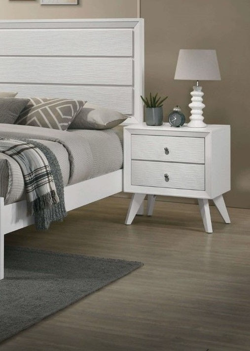 Contemporary White Color 1Pc Nightstand Bedroom Furniture Solid Wood Wave Texture 2 Drawers Bedside Table Bronze Round Knobs White White 2 Drawers Bedroom Bedside Cabinet Classic,Contemporary,Modern Rubberwood Drawers Solid Wood