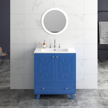 Bathroom Vanity Blue Solid Wood Mdf