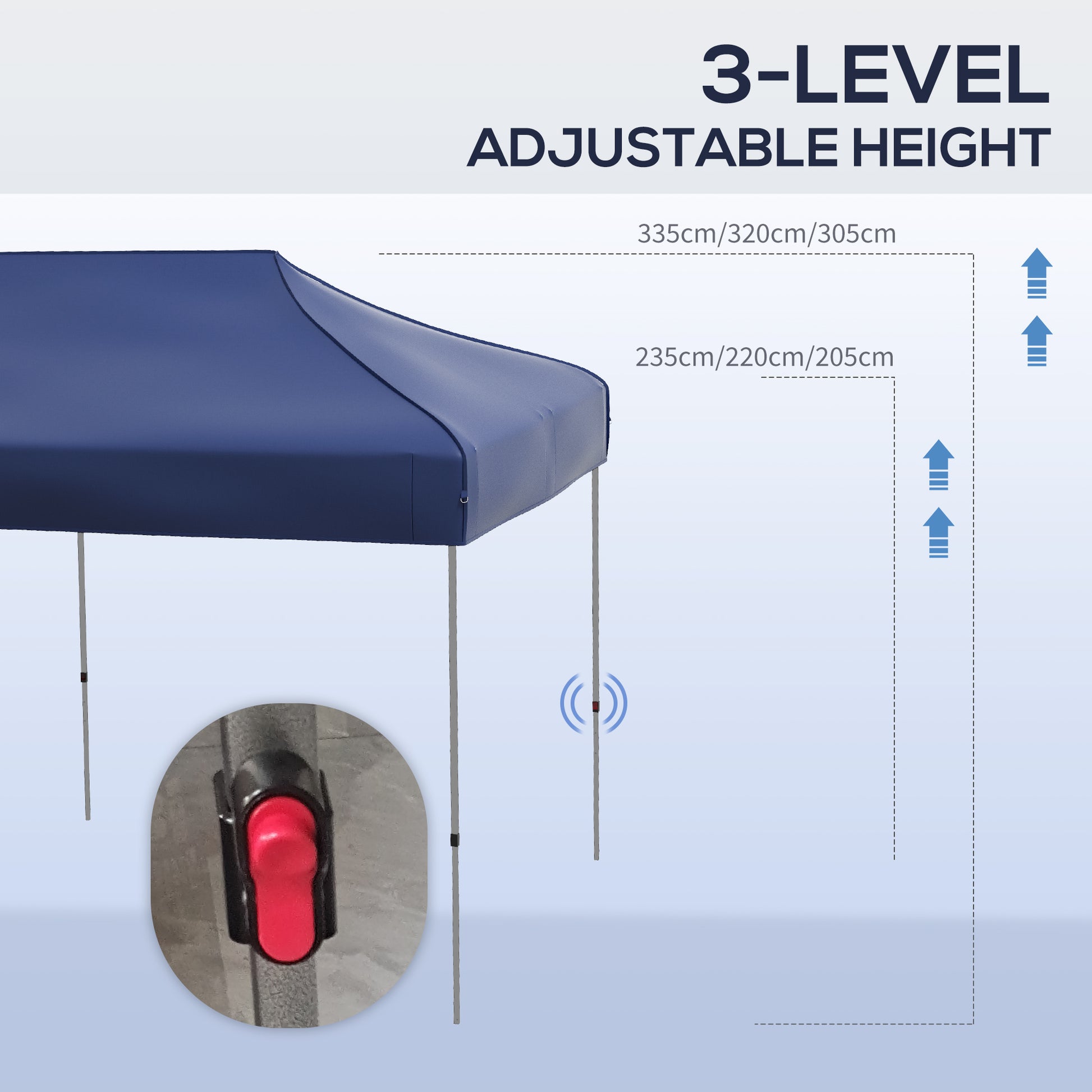 Outsunny 10' X 20' Pop Up Canopy Tent, Instant Sun Shelter With 3 Level Adjustable Height, Easy Up Outdoor Tent For Parties With Wheeled Carry Bag For Garden, Patio, Dark Blue Dark Blue Steel