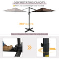 Outsunny 10Ft Offset Patio Umbrella With Base, Hanging Aluminum And Steel Cantilever Umbrella With 360 Rotation, Easy Tilt, 8 Ribs, Crank, Cross Base Included For Backyard, Poolside, Garden, Coffee Brown Steel