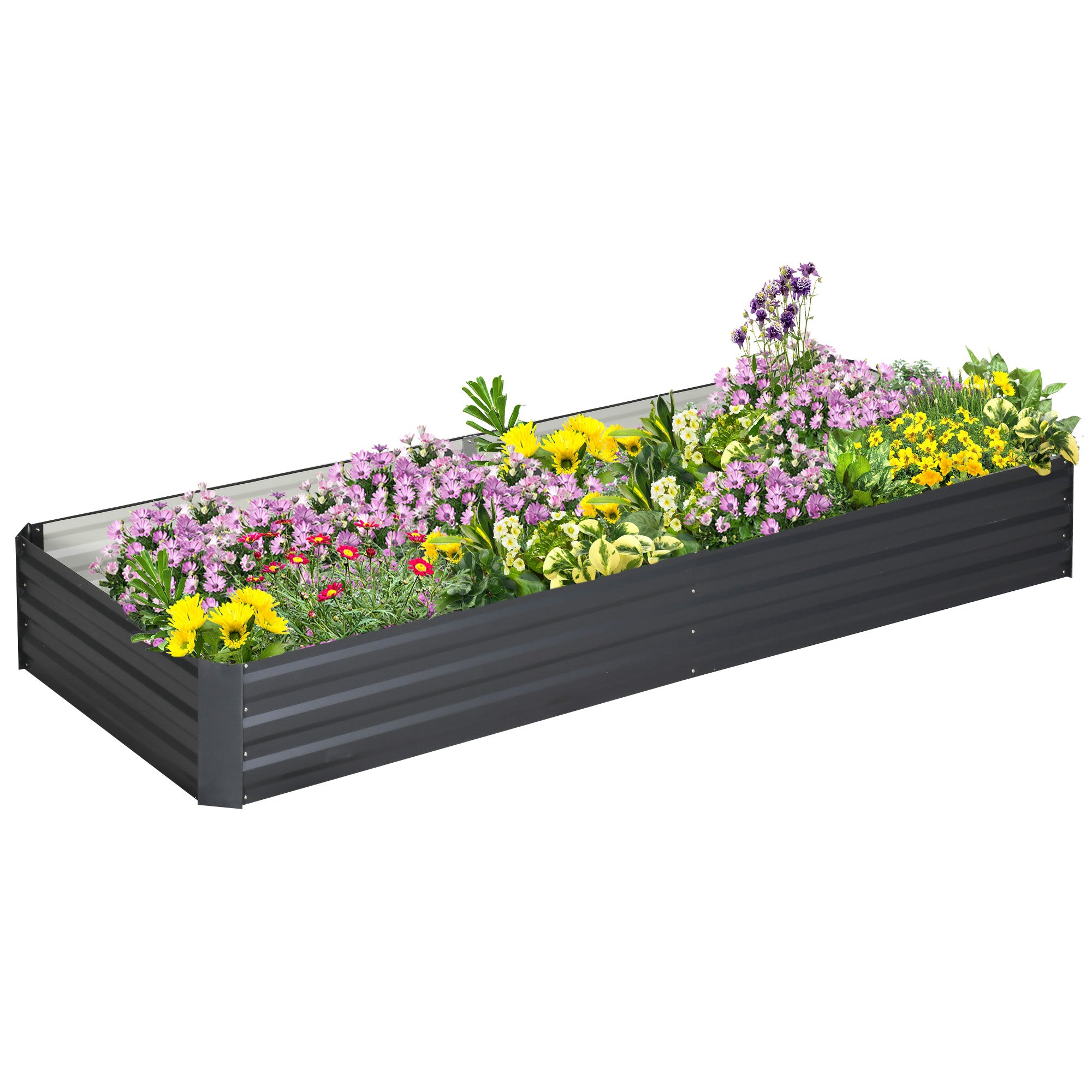 Outsunny Galvanized Raised Garden Bed, 7.9' X 3' X 1' Metal Planter Box, For Growing Vegetables, Flowers, Herbs, Succulents, Gray Gray Steel