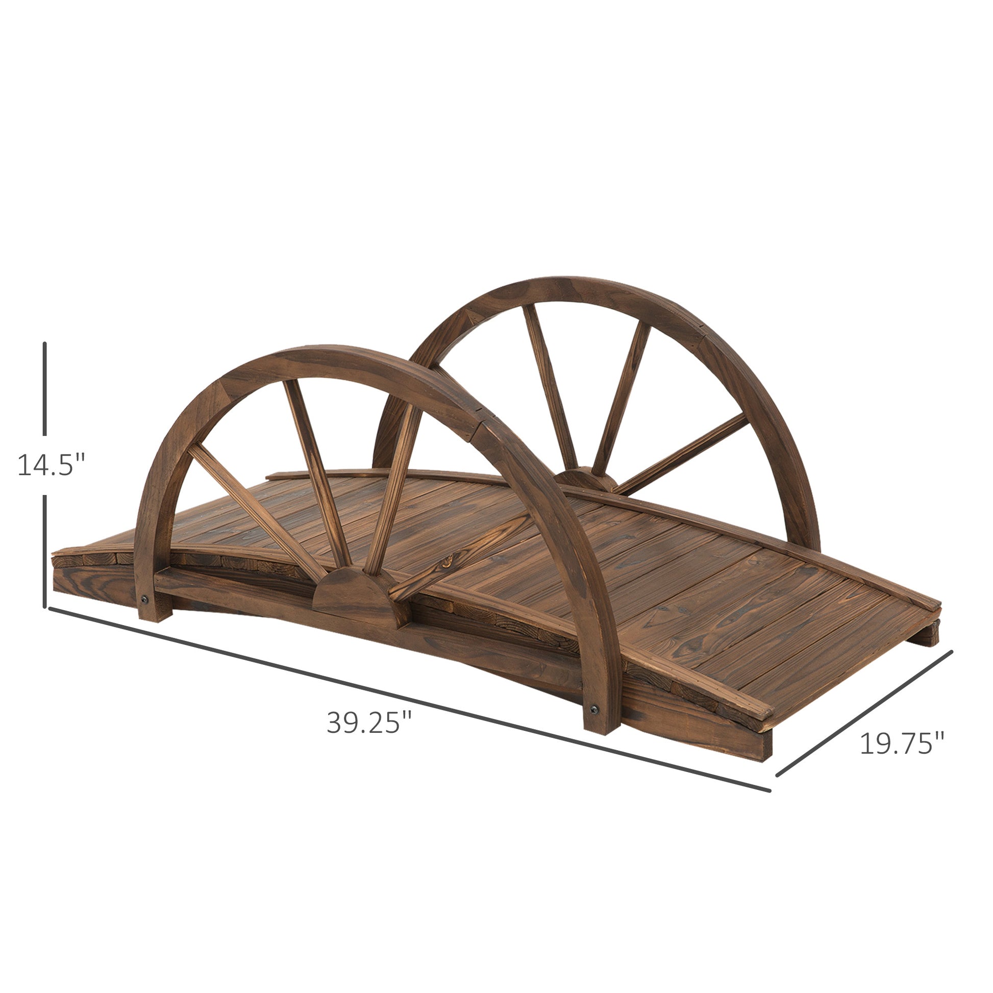 Outsunny 3.3Ft Wooden Garden Bridge Arc Footbridge With Half Wheel Style Railings & Solid Fir Construction, Stained Wood Brown Wood