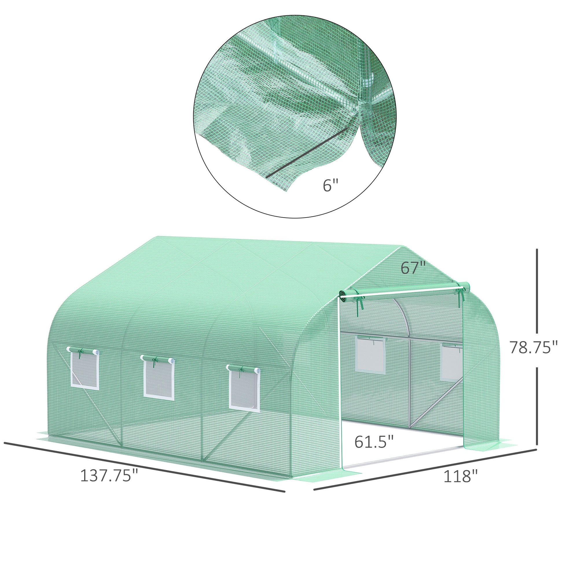 Outsunny 12' X 10' X 7' Outdoor Walk In Greenhouse, Tunnel Green House With Roll Up Windows, Zippered Door, Pe Cover, Heavy Duty Steel Frame, Green Green Steel