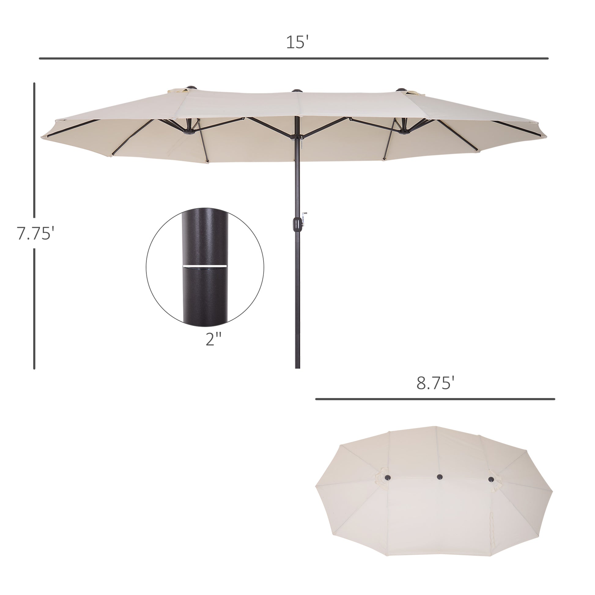 Outsunny Extra Large 15Ft Patio Umbrella, Double Sided Outdoor Umbrella With Crank Handle And Air Vents For Backyard, Deck, Pool, Market, Wine Red White Steel