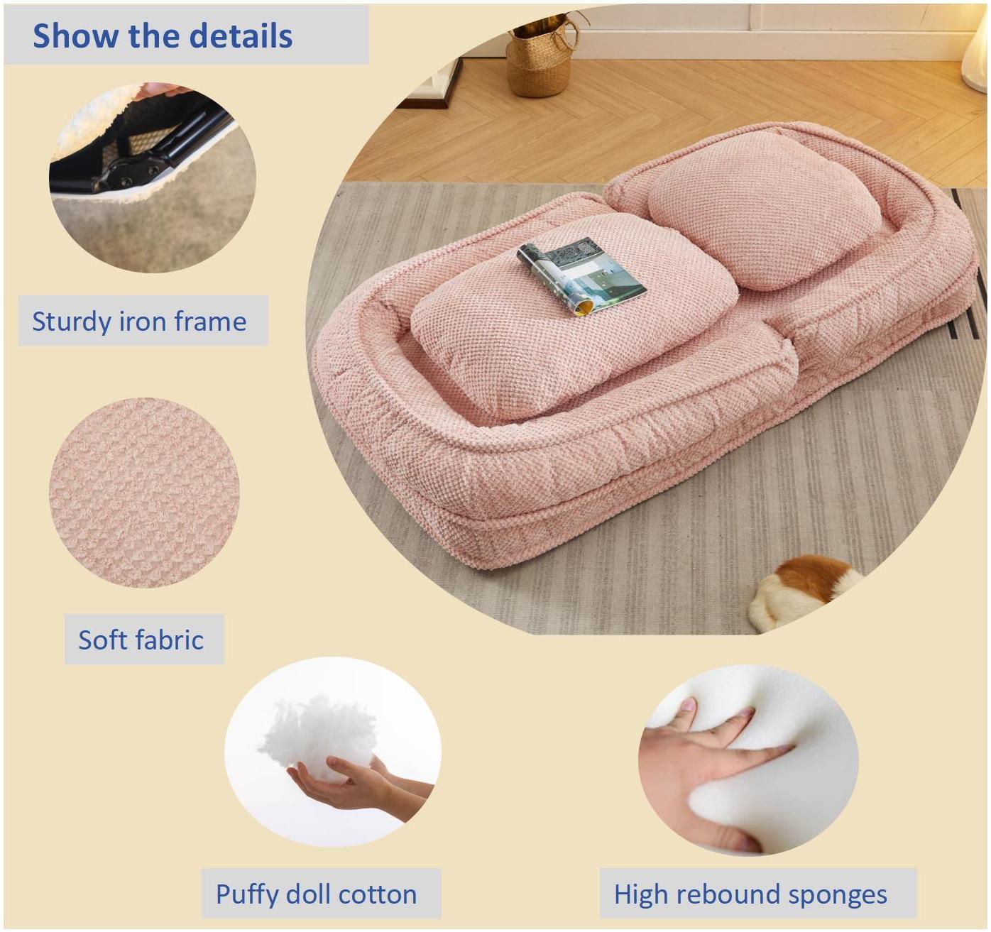 Human Dog Bed ,Lazy Sofa Couch ,5 Adjustable Position,Sit,Sleep,Fold,Suit To Put In Bedroom, Living Room ,Space Saving Design,Pink Pink Polyester Metal Primary Living Space Medium Soft Cushion Back Modern Foam Polyester