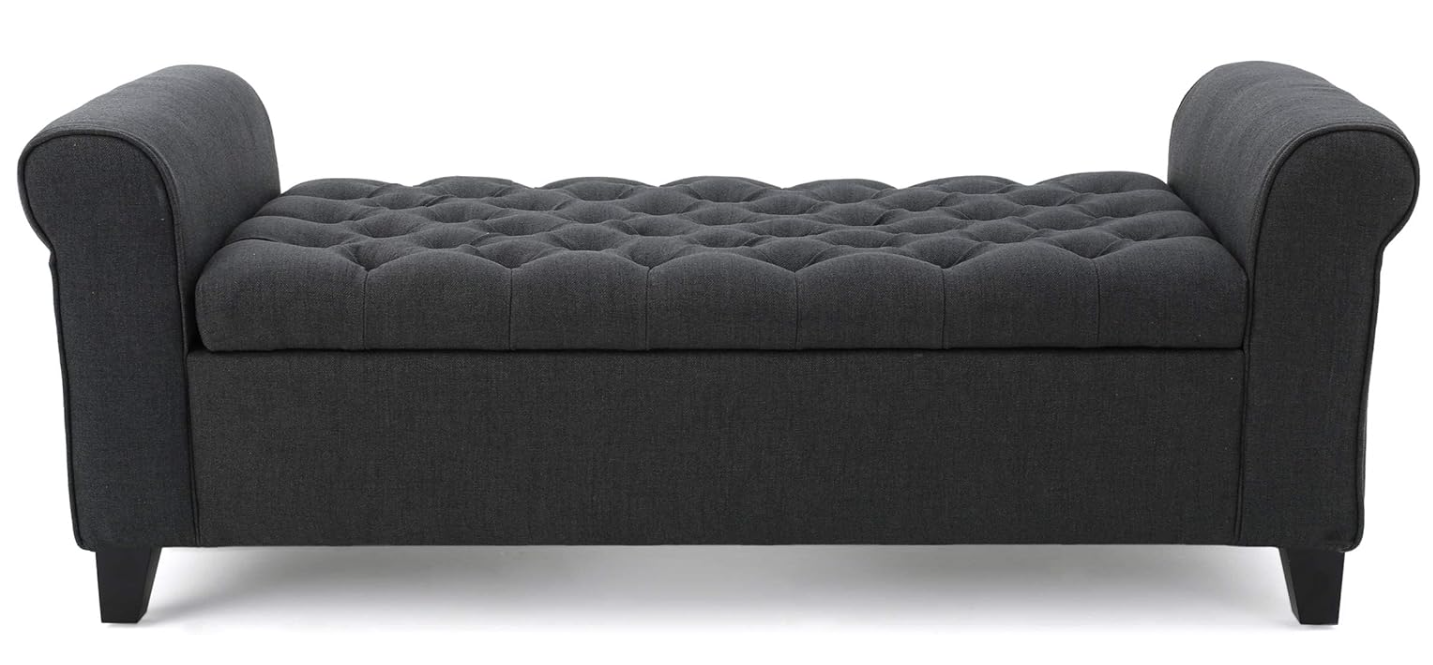 Hayes Armed Storage Bench Dark Gray Fabric