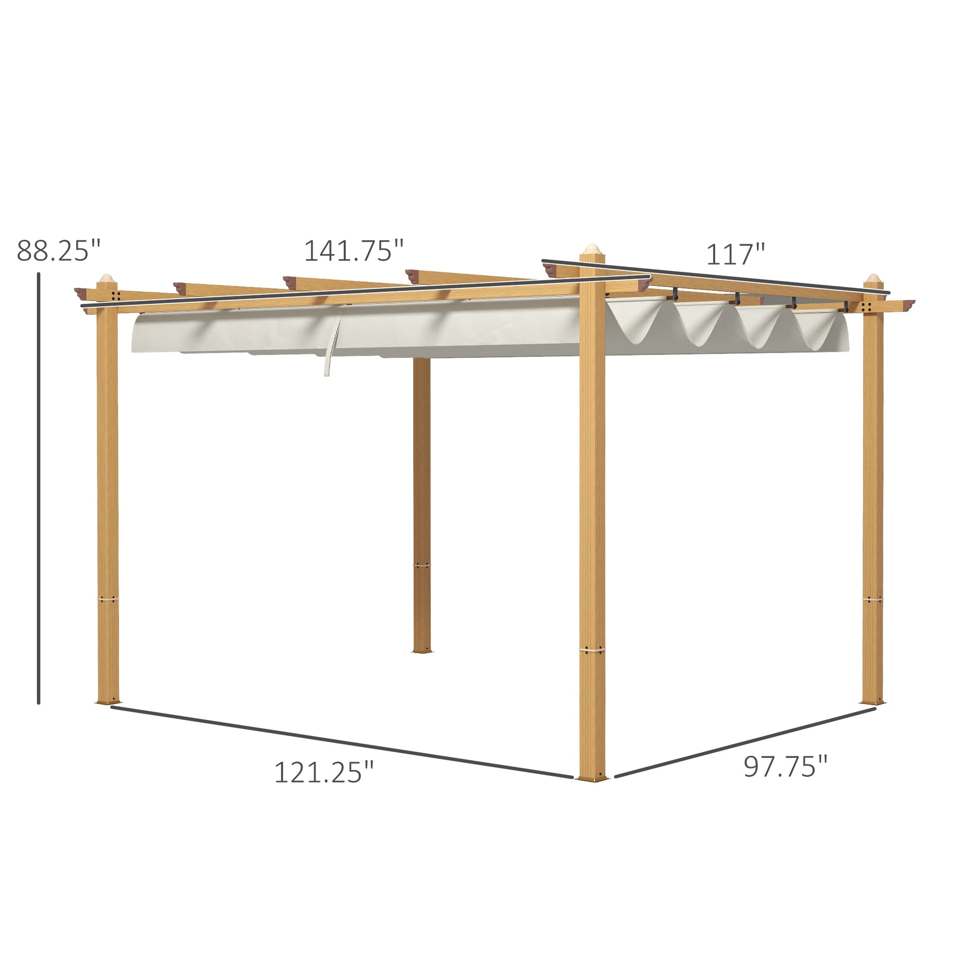 Outsunny 10' X 12' Retractable Pergola Canopy, Wood Grain Aluminum Pergola, Outdoor Sun Shade Shelter For Grill, Garden, Patio, Backyard, Deck, Cream White White Aluminum