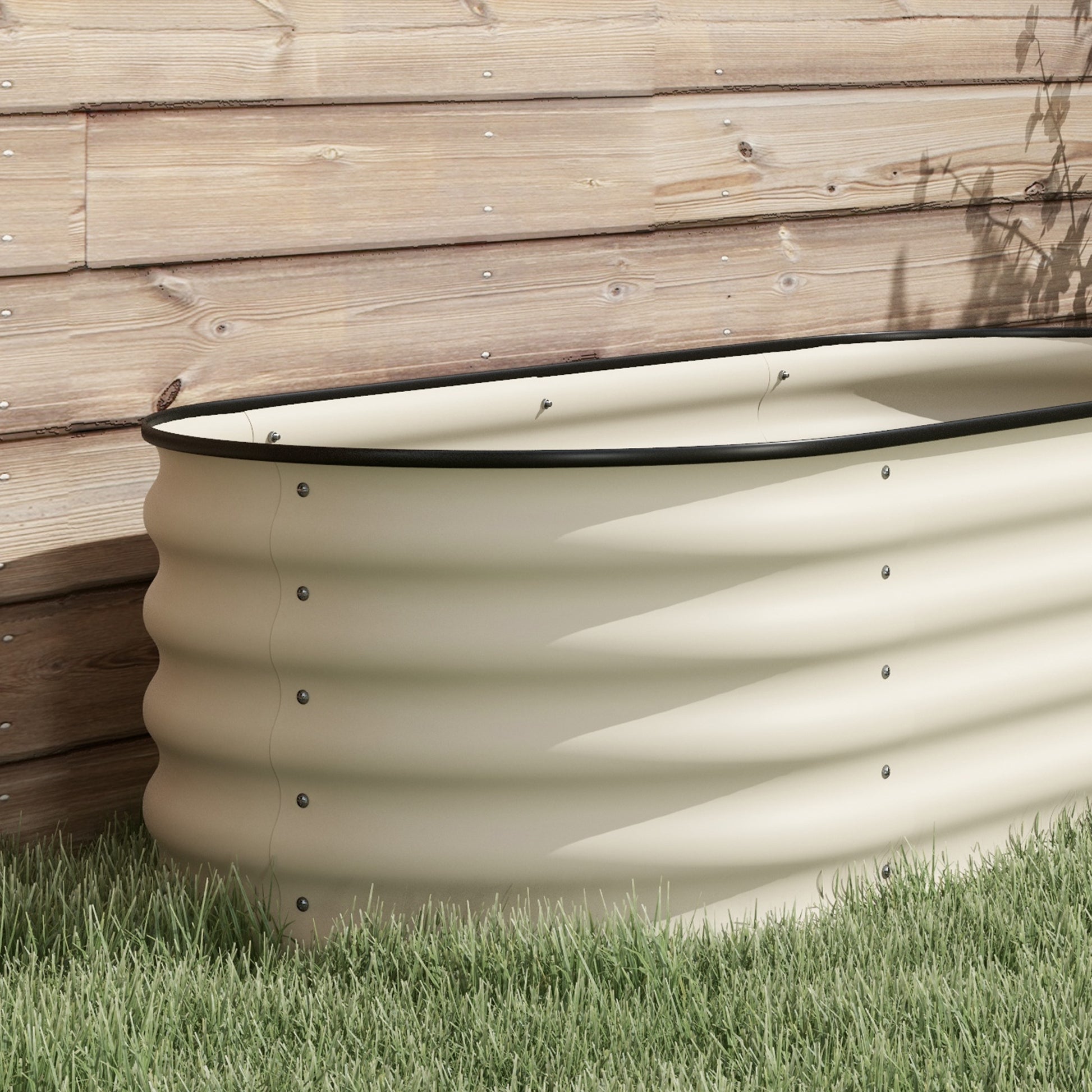 Outsunny 4.9' X 2' X 1.4' Galvanized Raised Garden Bed Kit, Outdoor Metal Elevated Planter Box With Safety Edging, Easy Diy Stock Tank For Growing Flowers, Herbs & Vegetables, Cream White Steel