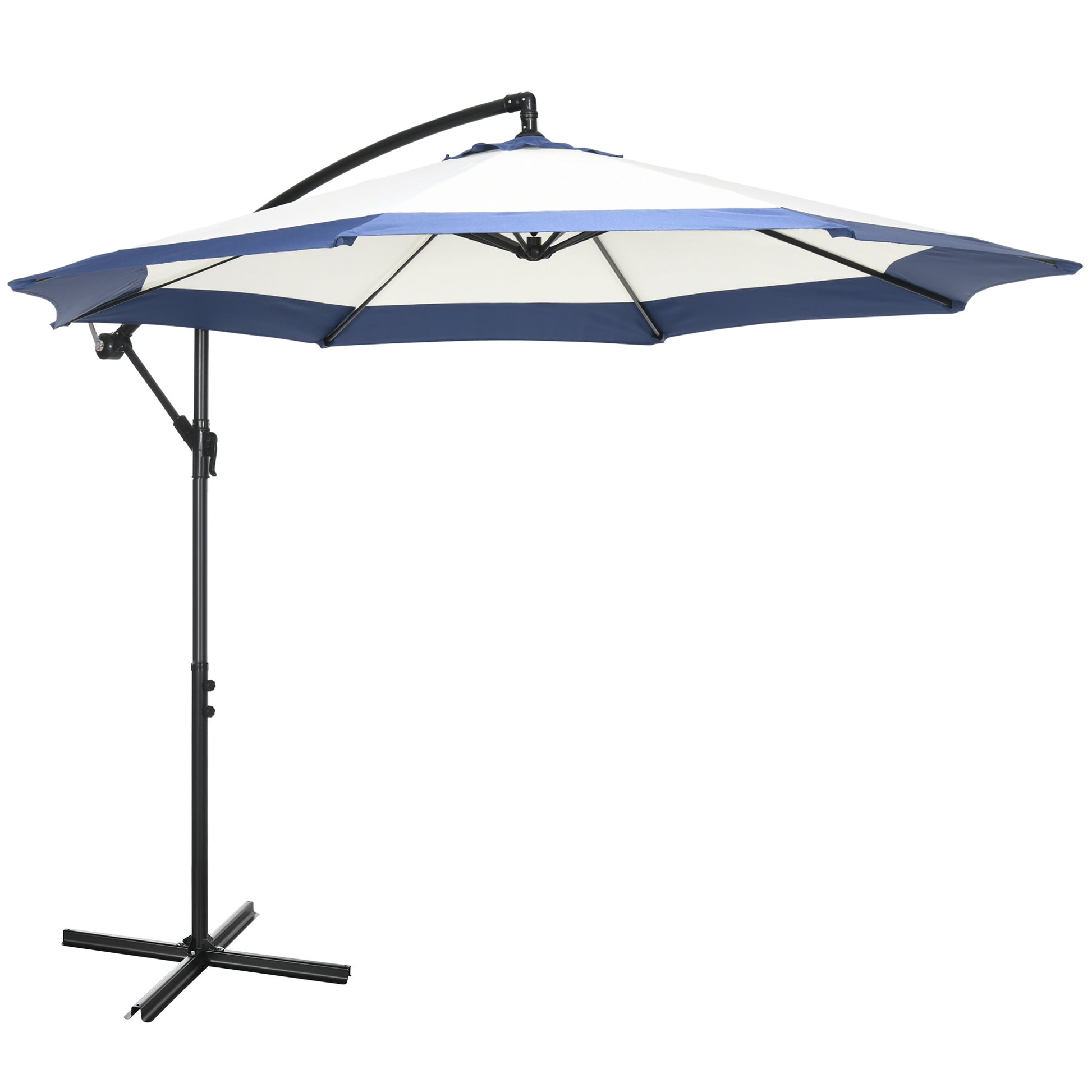 Outsunny 10Ft Cantilever Umbrella, Offset Patio Umbrella With Crank And Cross Base For Deck, Backyard, Pool And Garden, Hanging Umbrellas, Navy Blue