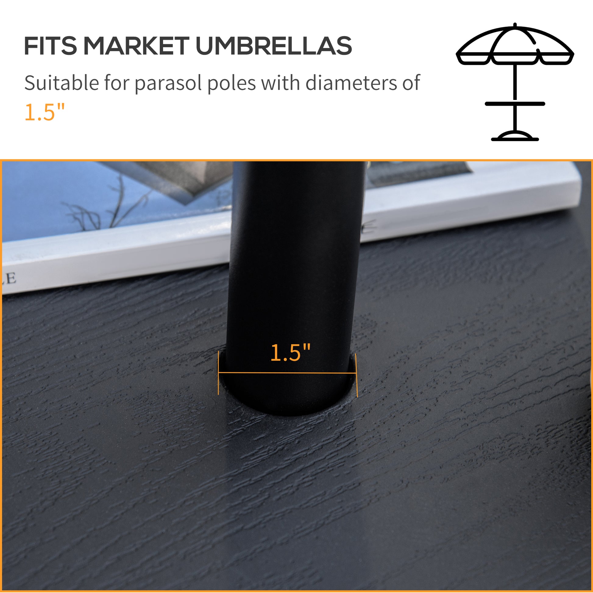 Outsunny 20" Umbrella Table Tray, Easy To Install Table Top, Round Portable For Swimming Pool, Beach, Patio, Deck, Garden, Black Black Polyethylene