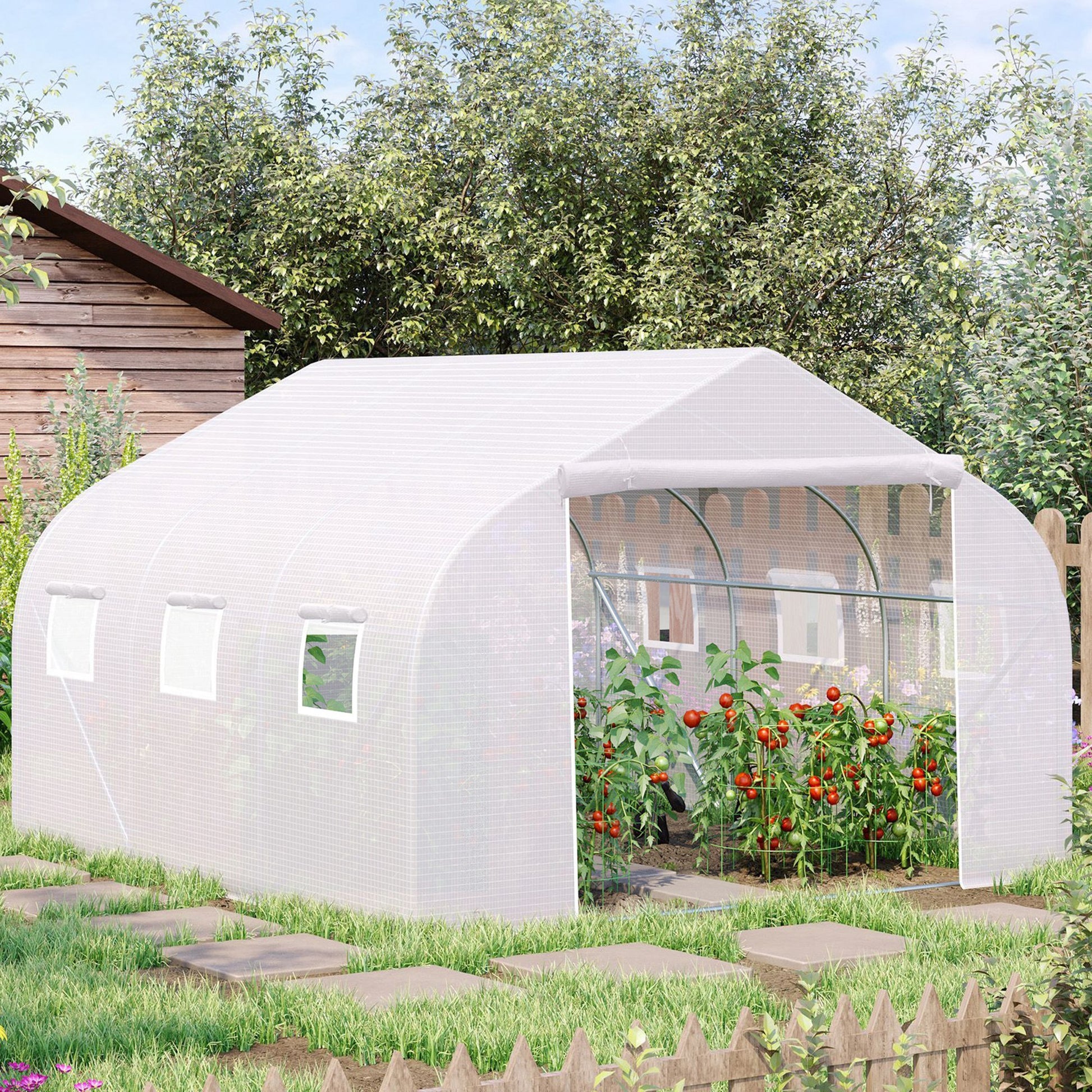 Outsunny 11.5' X 10' X 6.5' Outdoor Walk In Greenhouse, Tunnel Green House With Roll Up Windows, Zippered Door, Pe Cover, Heavy Duty Steel Frame, White White Steel