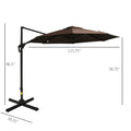 Outsunny 10Ft Offset Patio Umbrella With Base, Hanging Aluminum And Steel Cantilever Umbrella With 360 Rotation, Easy Tilt, 8 Ribs, Crank, Cross Base Included For Backyard, Poolside, Garden, Coffee Brown Steel