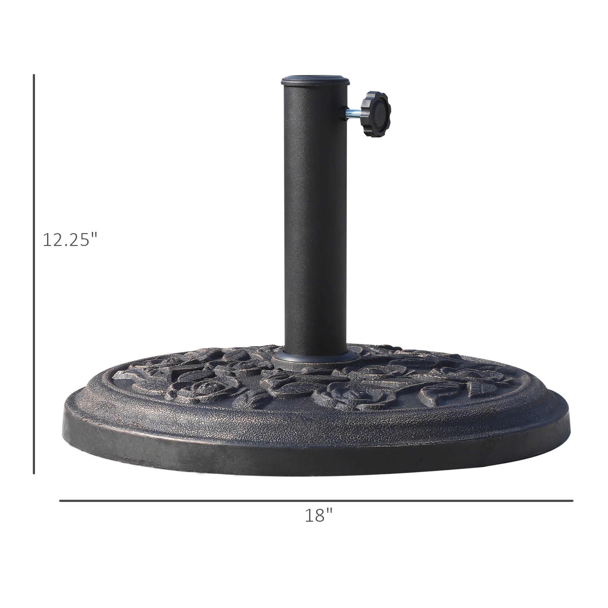 Outsunny 18" 20 Lbs Round Resin Umbrella Base Stand Market Parasol Holder With Decorative Rose Floral Pattern & Easy Setup, For 1.5", 1.89" Pole, For Lawn, Deck, Backyard, Garden, Bronze Antique