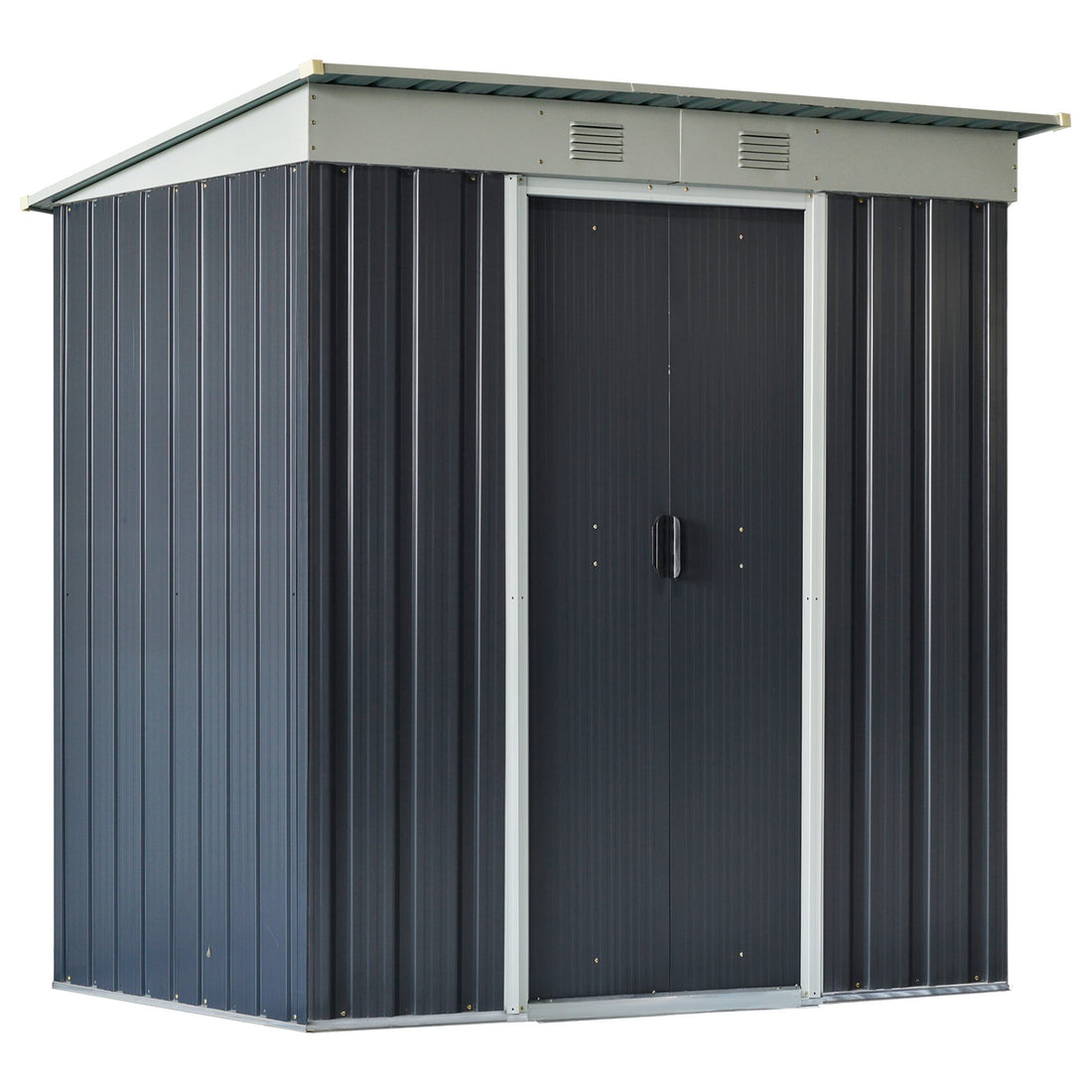 Outsunny 6' X 4' Metal Lean To Garden Shed, Outdoor Storage Shed, Garden Tool House With Double Sliding Doors, 2 Air Vents For Backyard, Patio, Lawn, Black Black Steel