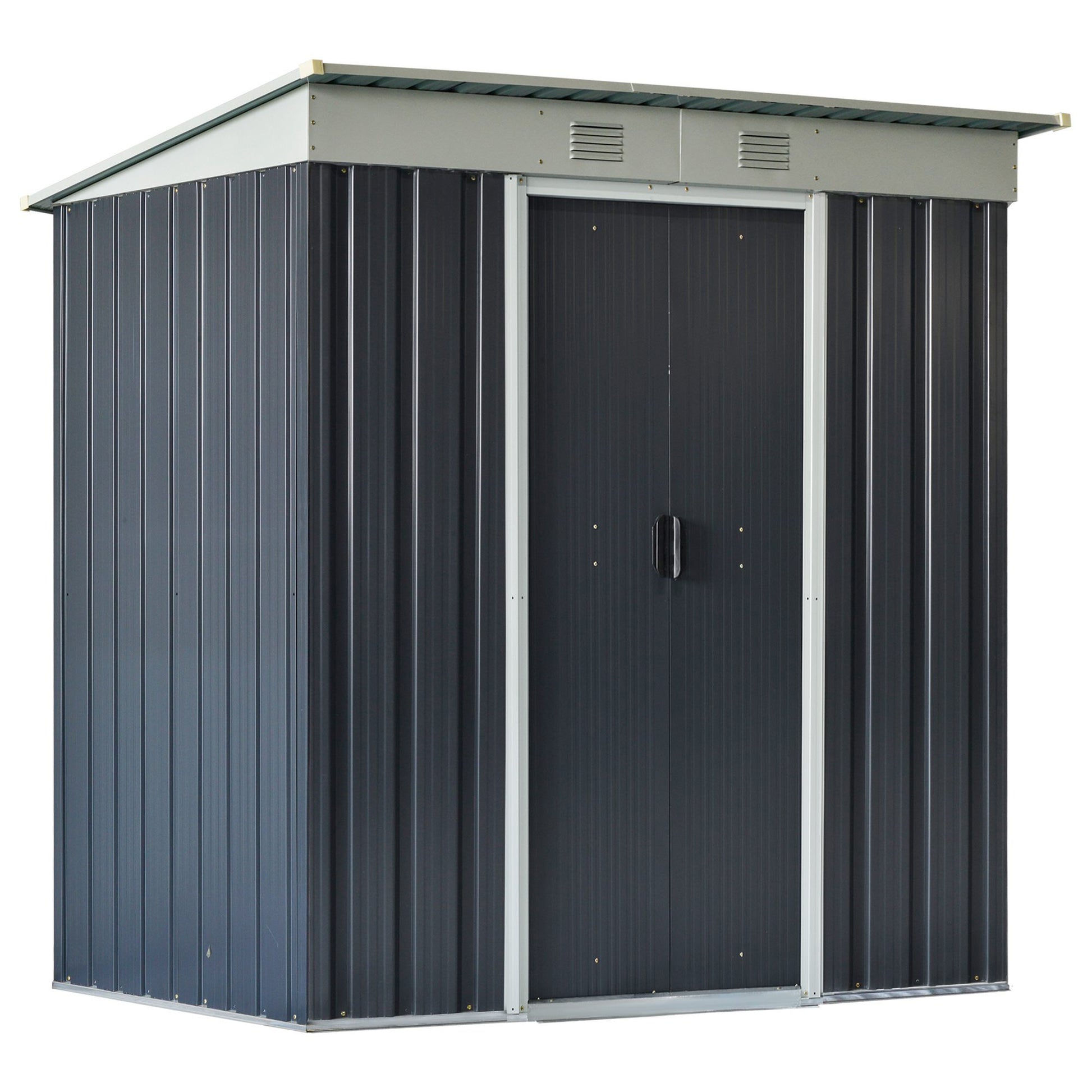 Outsunny 6' X 4' Metal Lean To Garden Shed, Outdoor Storage Shed, Garden Tool House With Double Sliding Doors, 2 Air Vents For Backyard, Patio, Lawn, Black Black Steel