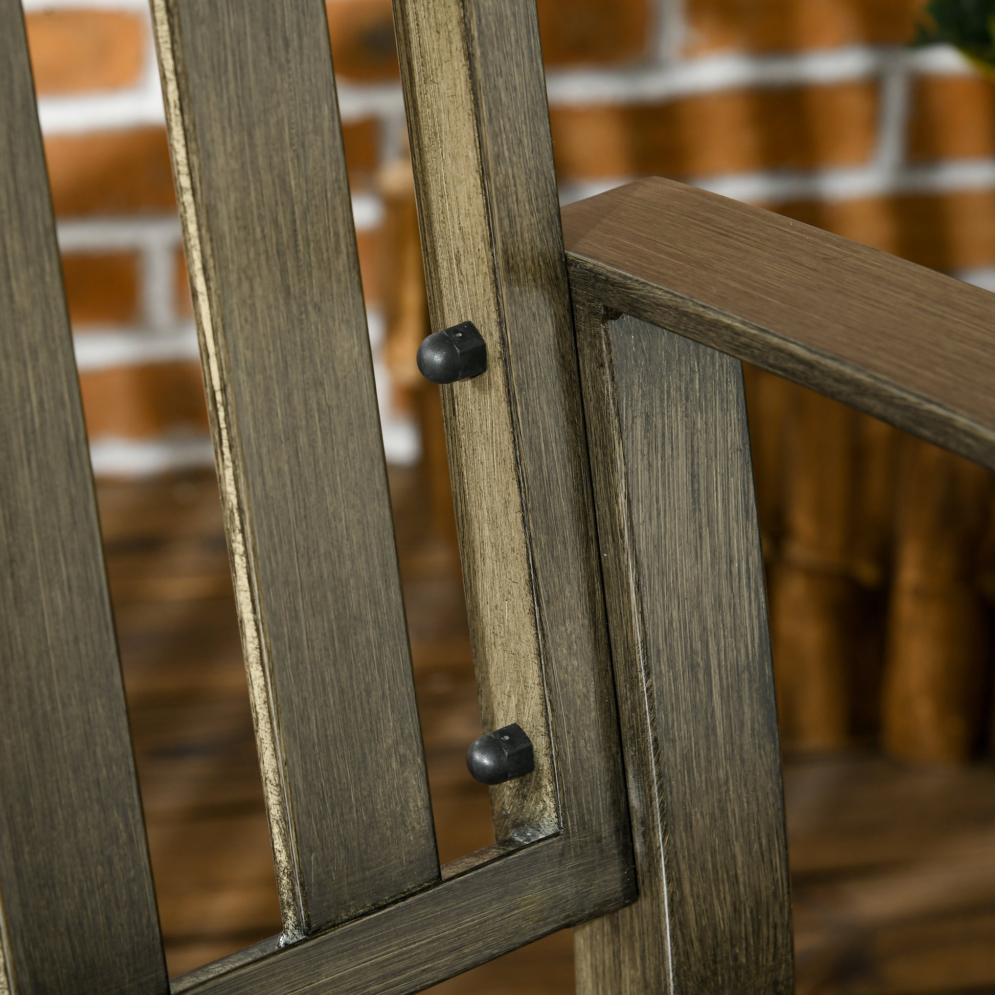 Outsunny 46" Outdoor Garden Bench, Metal Bench, Wood Look Slatted Frame Furniture For Patio, Park, Porch, Lawn, Yard, Deck, Black Black Steel