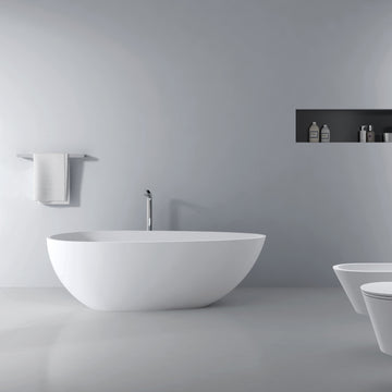 66.9 Inch Freestanding Solid Surface Soaking Bathtub For Bathroom Matte White Oval Bathroom Freestanding Tubs Matte 61 69 In Contemporary,Luxury,Minimalist,Modern Soaking Center Solid Surface