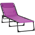 Outsunny Folding Chaise Lounge Pool Chair, Patio Sun Tanning Chair, Outdoor Lounge Chair W 4 Position Reclining Back, Pillow,Mesh & Bungee Seat For Beach, Yard, Patio, Purple Purple Steel