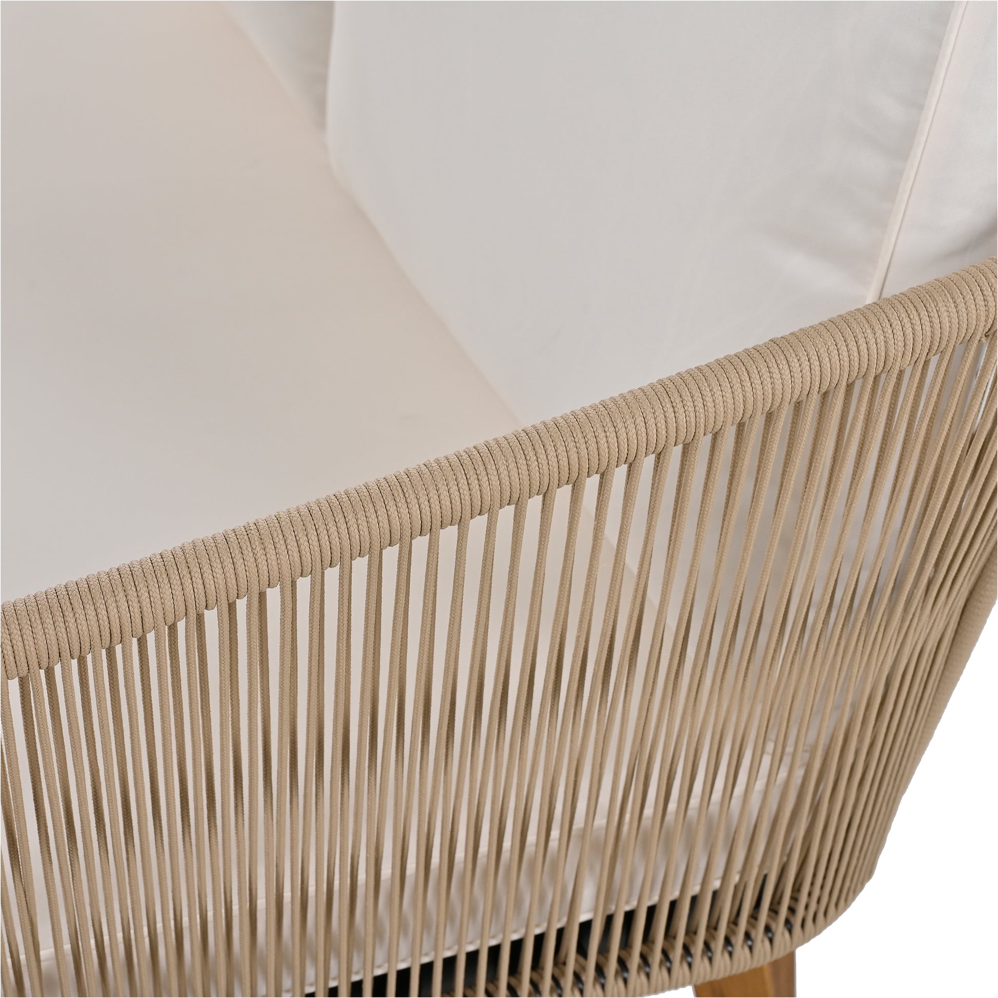 4 Piece Patio Conversation Set, Solid Wood Loveseat, 2 Chairs And Table, Outdoor Conversation Group With Cushions For Backyard, Poolside, Garden Beige Cushion Natural Rope Beige Natural Woven Rope