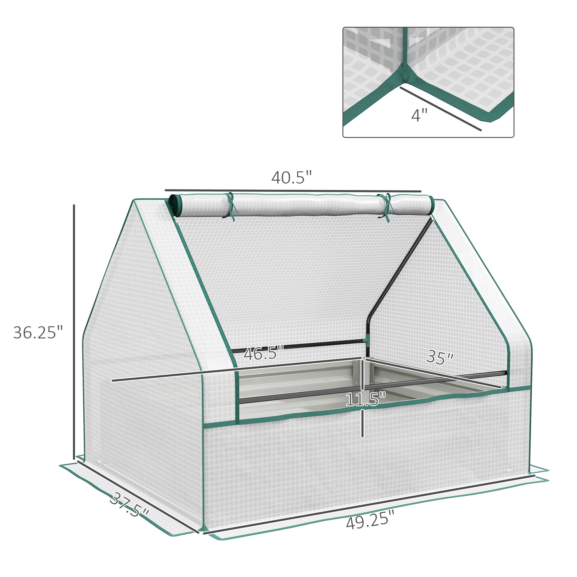 Outsunny Raised Garden Bed With Mini Greenhouse, Galvanized Outdoor Planter Box With Cover, For Herbs And Vegetables, Use For Patio, Garden, Balcony, White Cover And Silver Planter White Steel