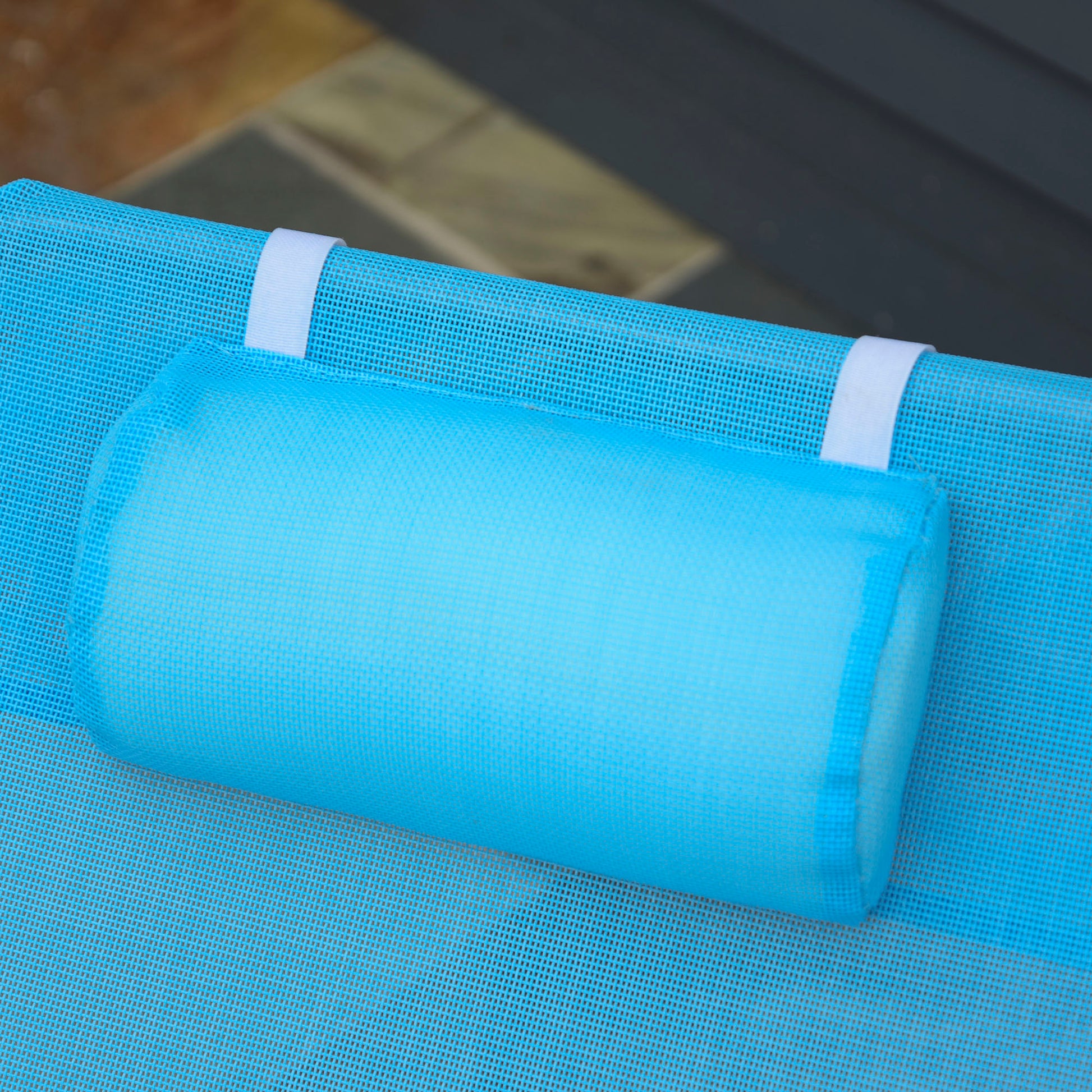 Outsunny Folding Chaise Lounge Pool Chairs, Outdoor Sun Tanning Chairs With Pillow, Reclining Back, Steel Frame &Mesh For Beach, Yard, Patio, Blue Blue Steel