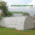 Outsunny 19.5' X 10' X 6.5' Walk In Tunnel Greenhouse With Upgraded Structure, Zippered Roll Up Mesh Door, 8 Mesh Windows, Warm Tent Gardening Green House With 15 Plant Labels And Gs, White White Steel