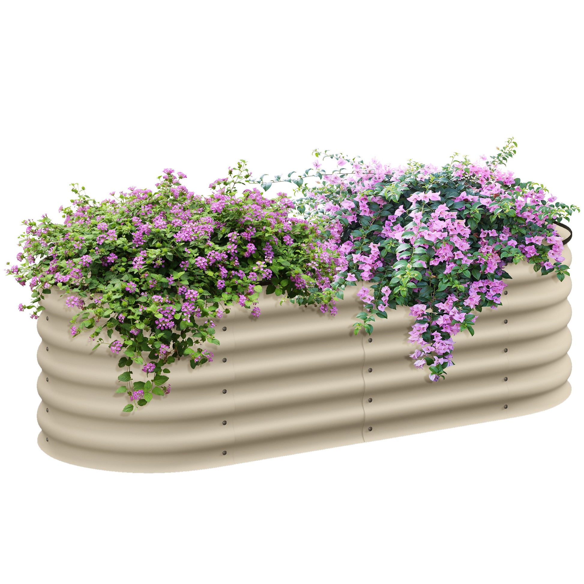 Outsunny 4.9' X 2' X 1.4' Galvanized Raised Garden Bed Kit, Outdoor Metal Elevated Planter Box With Safety Edging, Easy Diy Stock Tank For Growing Flowers, Herbs & Vegetables, Cream White Steel