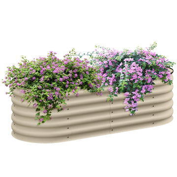 Outsunny 4.9' X 2' X 1.4' Galvanized Raised Garden Bed Kit, Outdoor Metal Elevated Planter Box With Safety Edging, Easy Diy Stock Tank For Growing Flowers, Herbs & Vegetables, Cream White Steel