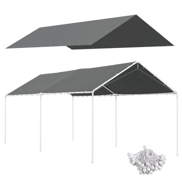 Outsunny 10' X 20' Carport Replacement Top Canopy Cover, Uv Resistant And Water Resistant Car Port Portable Garage Tent Cover With Ball Bungee Cords, Dark Gray, Only Cover Gray Polyethylene