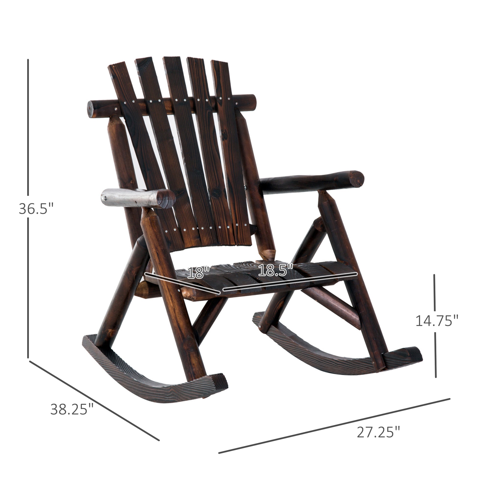 Outsunny Outdoor Wooden Rocking Chair, Rustic Adirondack Rocker With Slatted Seat, High Backrest, Armrests For Patio, Garden, And Porch, Large, Brown Brown Wood