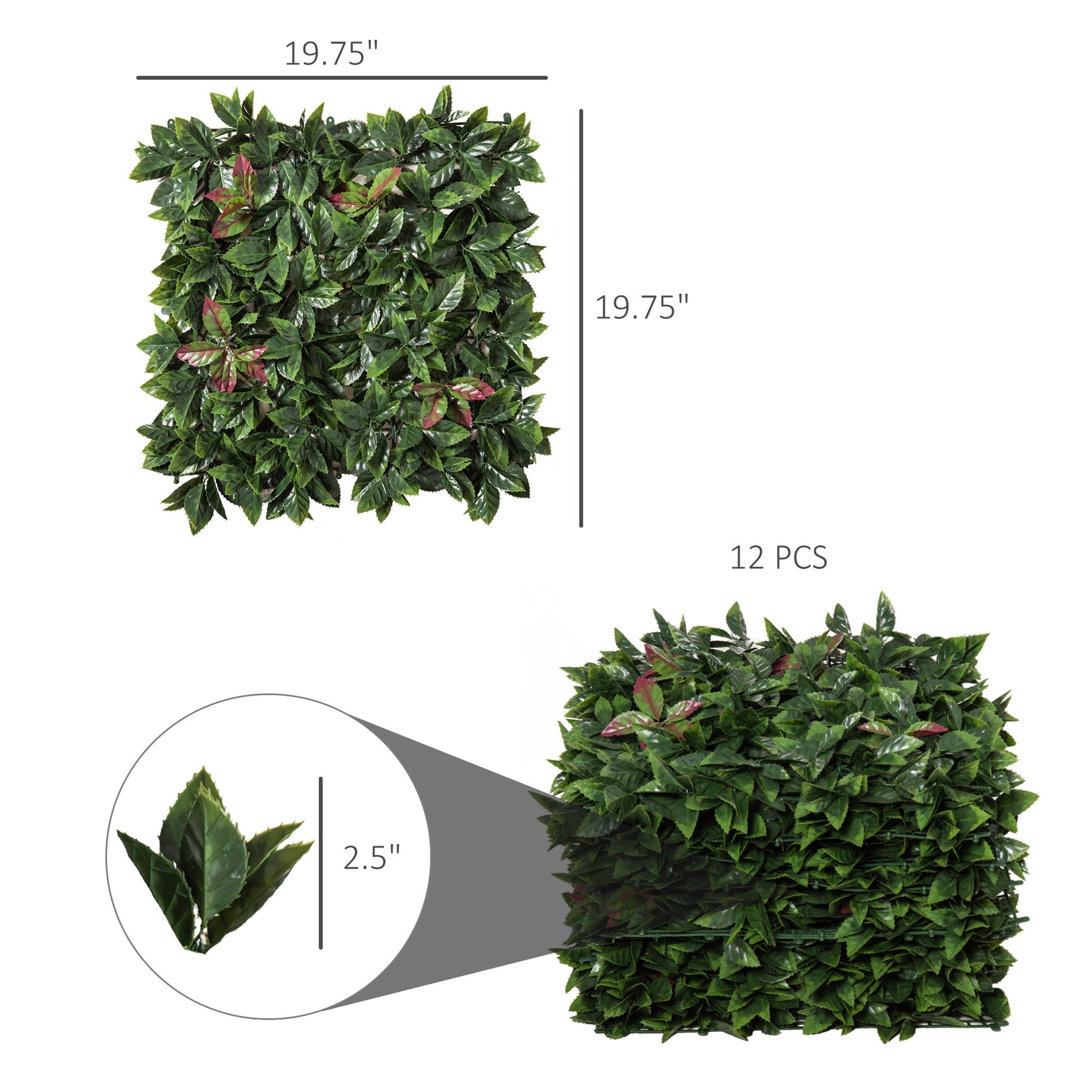 Outsunny Grass Wall Panels, 20" X 20" Artificial Grass Wall Decor,Greenery Backdrop Panels Wall For Outdoor, Indoor, Garden, Fence, Backyard, Green And Red Green Polyethylene