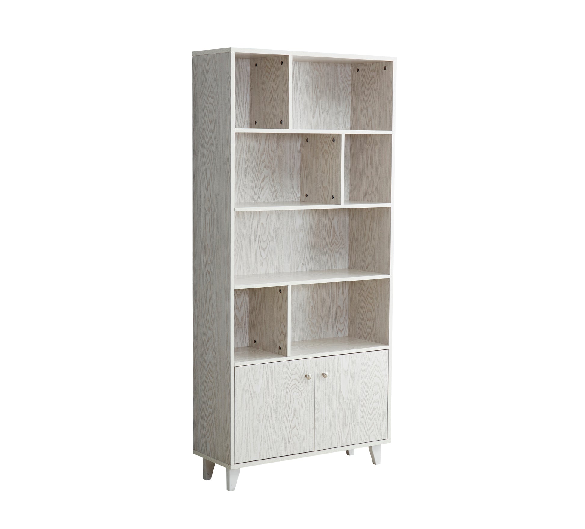 Bookcase, Bookshelf With Doors, White White Closed Back Wood With Doors Mdf