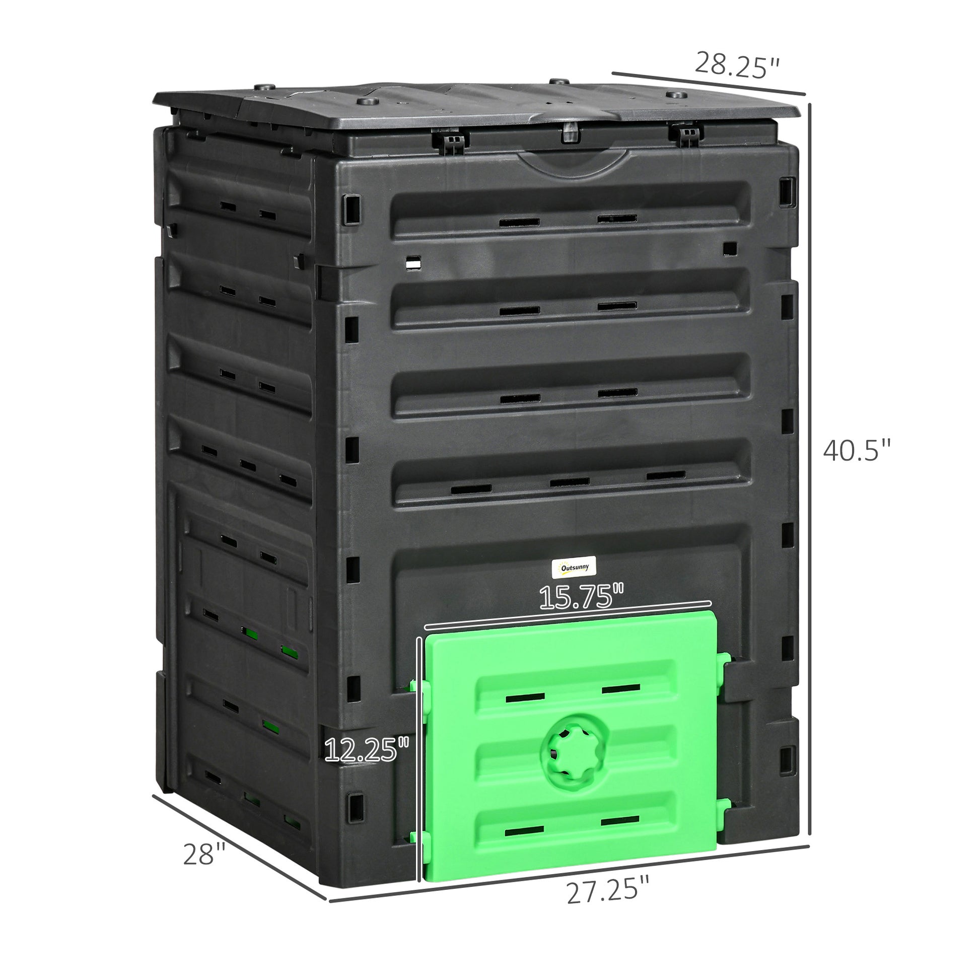 Outsunny Garden Compost Bin, 120 Gallon 450L Garden Composter, Bpa Free, With 80 Vents And 2 Sliding Doors, Lightweight & Sturdy, Fast Creation Of Fertile Soil, Black Black Polypropylene