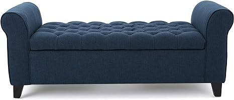 Hayes Armed Storage Bench Navy Blue Fabric