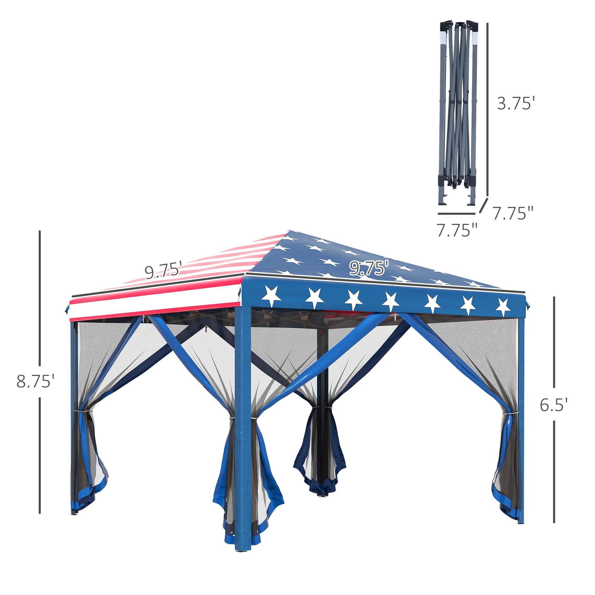 Outsunny 10' x 10' Pop Up Canopy Tent with Netting blue-steel