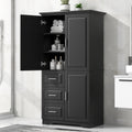 Tall and Wide Storage Cabinet with Doors for Bathroom black-mdf