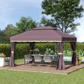 Outsunny 10' X 13' Patio Gazebo, Outdoor Gazebo Canopy Shelter With Netting And Curtains, Aluminum Frame For Garden, Lawn, Backyard And Deck, Coffee Brown Aluminum