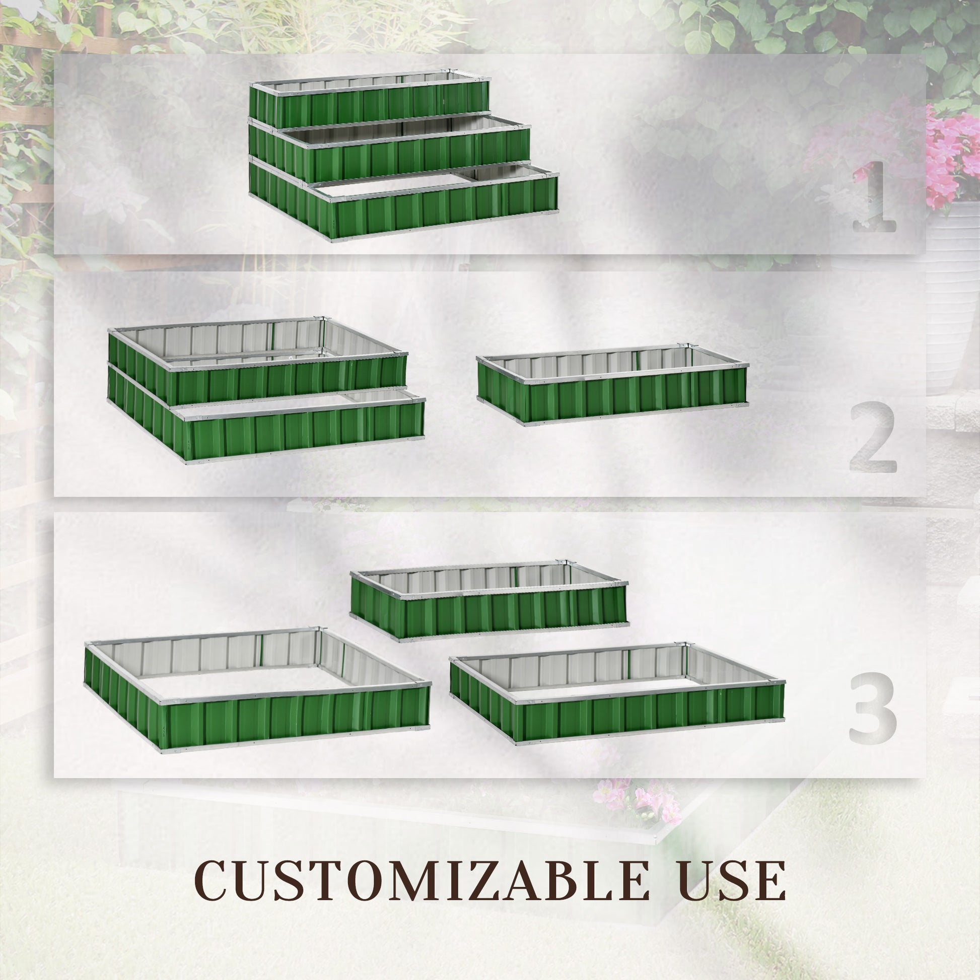 Outsunny 3 Tier Raised Garden Bed Color Steel Raised Garden Bed W Pair Of G 47''X 47''X 25'' For Backyard, Patio To Grow Vegetables, Herbs, And Flowers, Green Green Steel