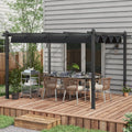 Outsunny 10' X 12' Retractable Pergola Canopy, Wood Grain Aluminum Pergola, Outdoor Sun Shade Shelter For Grill, Garden, Patio, Backyard, Deck, Gray Gray Aluminum