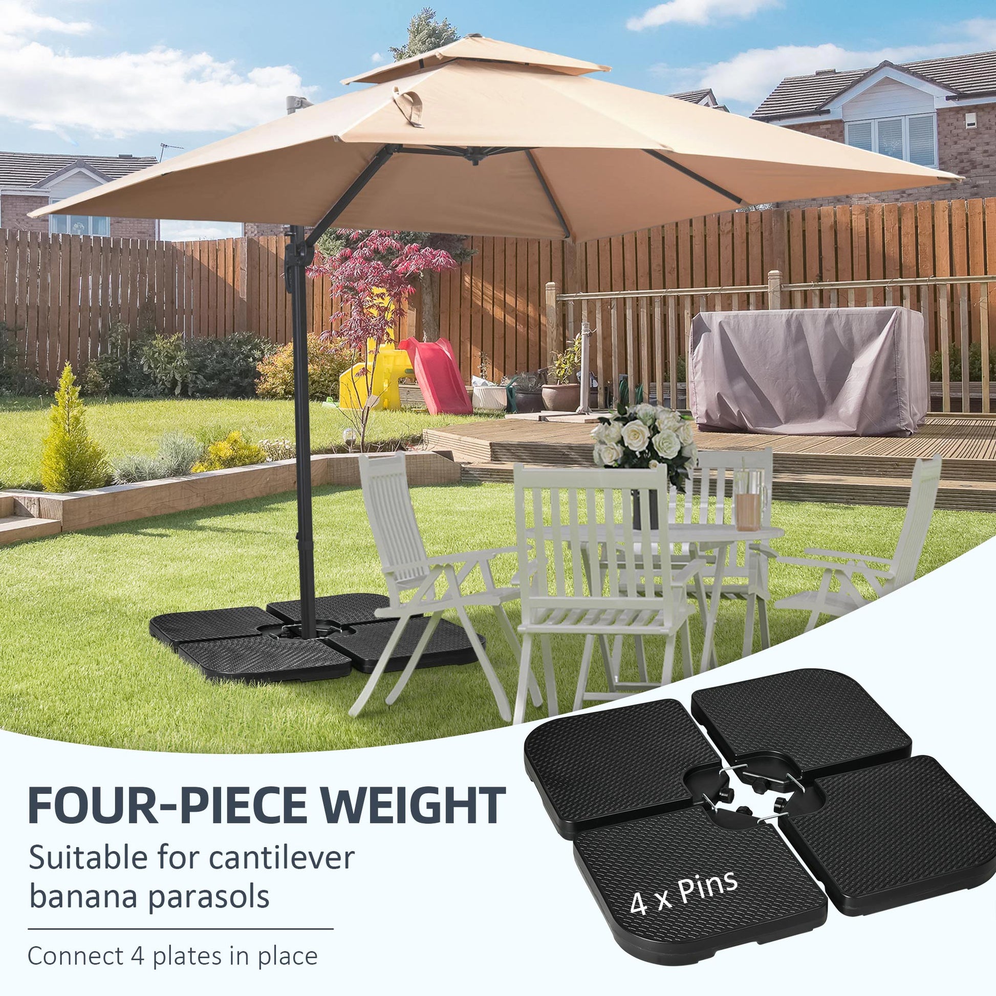 Outsunny Hdpe Material Patio Umbrella Base Weights Sand Filled Up To 175 Lb. For Any Offset Umbrella Base 4 Piece, Water Or Sand Filled, All Weather, Black Square Black Polyethylene