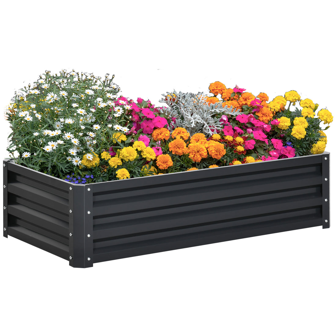 Outsunny Raised Garden Bed, 4' X 2' X 1' Galvanized Planter Box Raised Bed For Vegetables, Flowers, Plants And Herbs, Gray Gray Steel