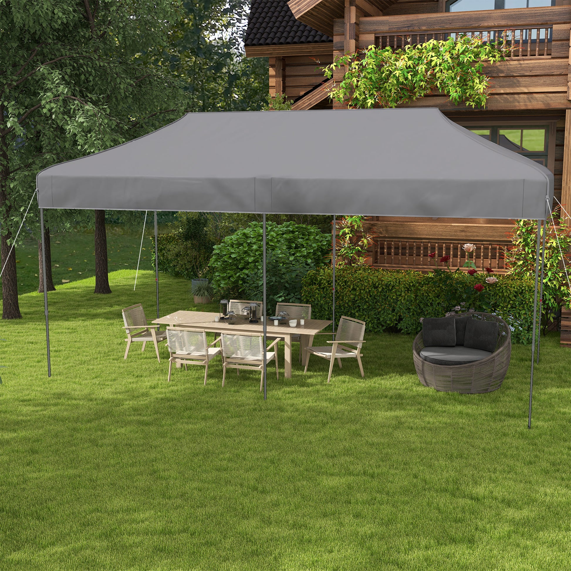 Outsunny 10' X 20' Pop Up Canopy Tent, Instant Sun Shelter With 3 Level Adjustable Height, Easy Up Outdoor Tent For Parties With Wheeled Carry Bag For Garden, Patio, Gray Grey Steel