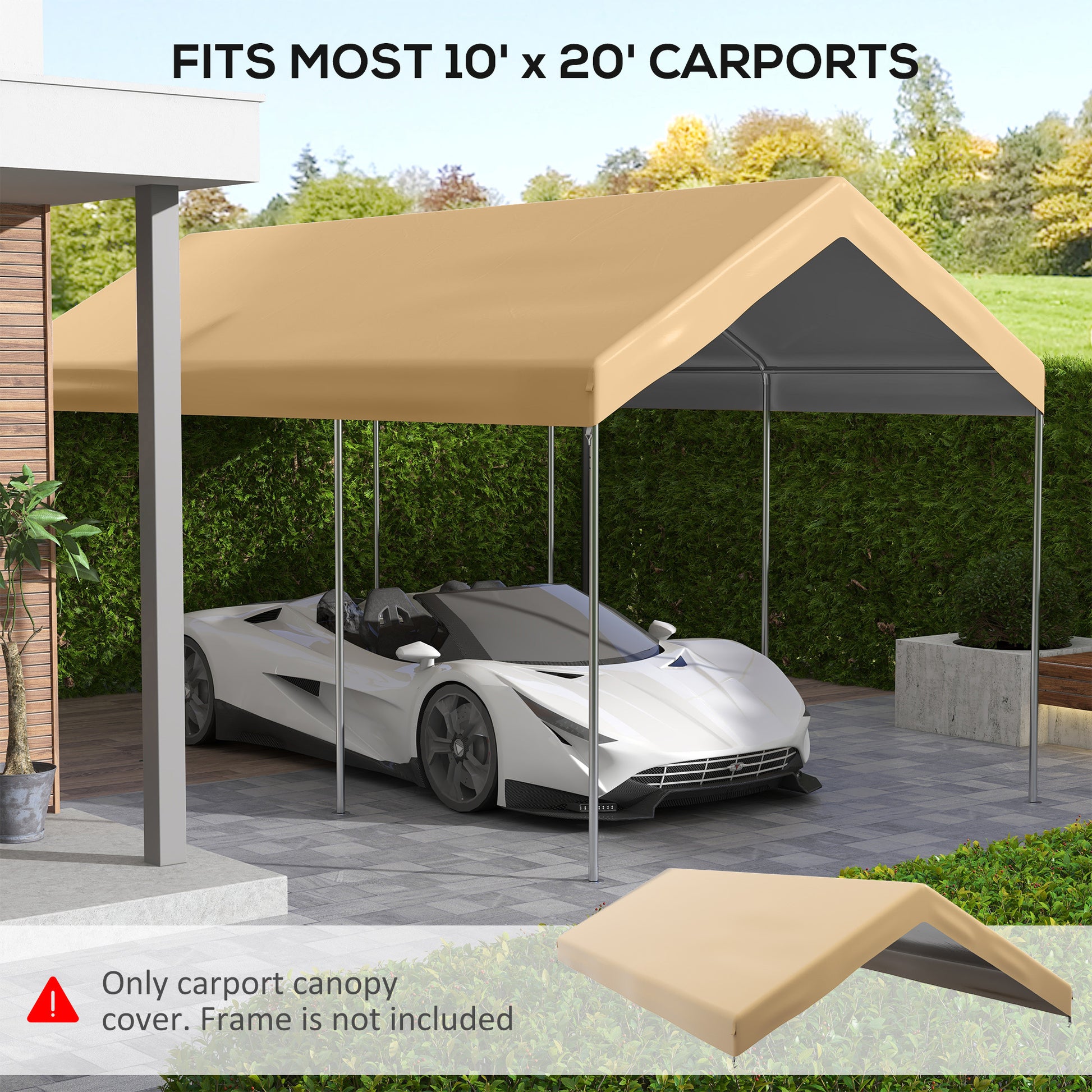 Outsunny 10' X 20' Carport Replacement Top Canopy Cover, Waterproof And Uv Protected Garage Car Port Cover With Ball Bungee Cords, Beige Only Cover Beige Polyethylene