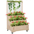 Outsunny 3 Tiers Raised Garden Bed With Trellis, 53